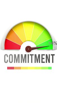 Commitment meter showing high values of commitment. Increasing and rising commitment, reaching full, off the charts. Maximum amount of commitment. No AI, made by humans for humans.