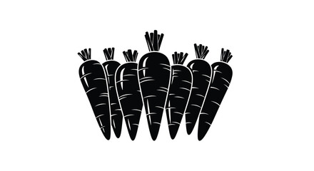 A simple black and white illustration depicts a cluster of eight carrots standing upright © ArtBySalea07