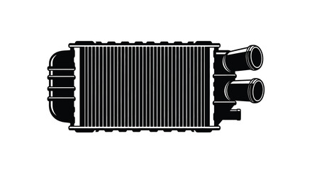 Fototapeta premium A black and white illustration depicts a top down view of an automotive intercooler component