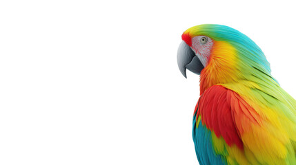 Fototapeta premium Vibrant macaw parrot side profile with rainbow feathers isolated on transparent background