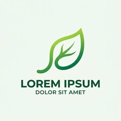 Obraz premium Minimalist green leaf line art logo, eco friendly nature symbol for organic branding and environmental wellness corporate identity