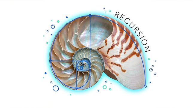 Nautilus Shell with Recursion Pattern in Digital Art Style  