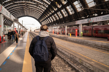 Railway station building in Milan Lombardy Italy. European public transport and travel concept. © Ihor