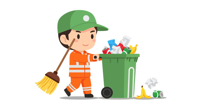 Garbage collector vector illustration, cartoon style graphic for waste management and recycling projects