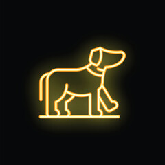 Fototapeta premium Yellow neon sign depicting a dog walking with its legs outstretched