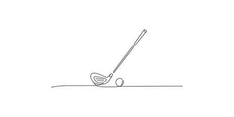 A golf club in one continuous line hitting a golf ball on the ground drawing © SR