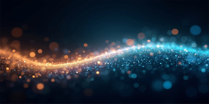 A shiny abstract background of colorful bokeh lights and glowing stars creates a bright purple and blue holiday backdrop design for a celebratory night party illustration