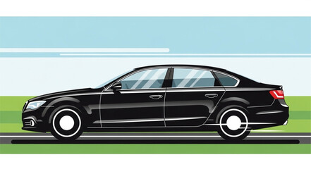 Obraz premium Sleek Black Sedan on the Road - A Modern Transportation Icon.