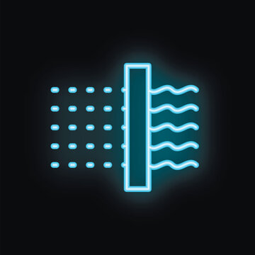Blue neon icon of a semipermeable membrane allowing water molecules to pass through