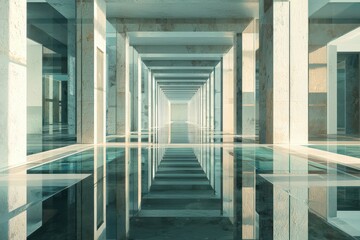 Obraz premium Futuristic Concrete Hallway with Reflective Floor