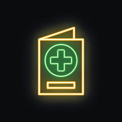 Fototapeta premium Glowing neon green medical record for storing patient data is depicted on a black background