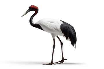 Naklejka premium A graceful crane with a red crown stands on white