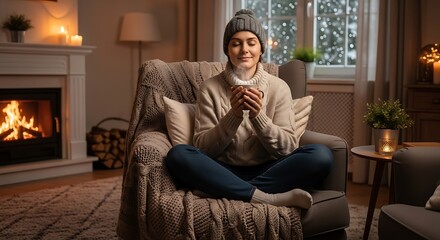 Obraz premium Cosy Woman with Warm Drink.