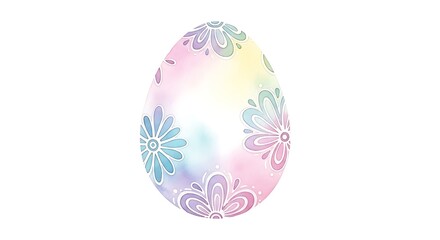 Fototapeta premium Soft watercolor Easter egg illustration with delicate pastel colors, hand painted egg decorated with floral patterns and gentle brush strokes, visible watercolor texture and pigment gradients,