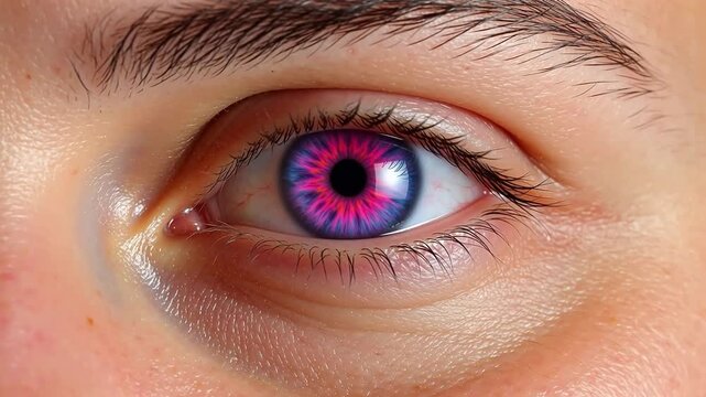 Closeup of an eye with colorful contact lens