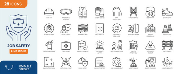 Job Safety icon set. Outline icons collection, editable stroke. Vector illustration