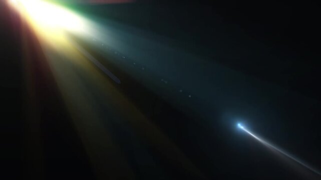 Orange sunlight lens flare with dramatic god rays and vintage anamorphic light effects for video overlay