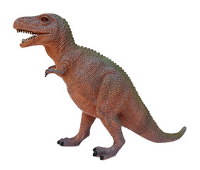 Naklejka premium Old classic vintage soft model of Tyrannosaurus Rex Dinosaur Toy isolated on transparent background or png file.