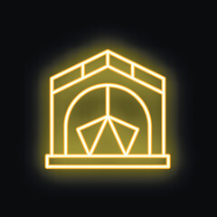 Fototapeta premium Yellow neon sign illustrating a brick fireplace, providing a warm and cozy ambiance