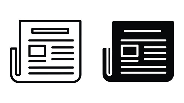newspaper icons, black and white vector illustration, flat design