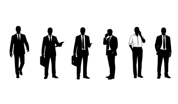 Minimal corporate silhouette vector collection with individual business professionals in different poses isolated on white