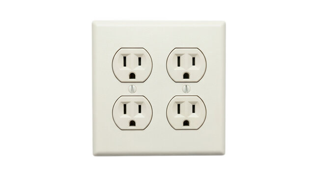 Double white electrical wall socket with four plugs isolated