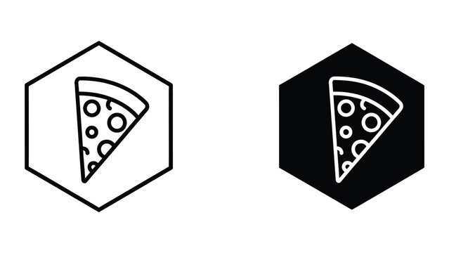 black and white pizza slice icons in hexagons vector illustration