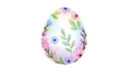 Fototapeta premium Soft watercolor Easter egg illustration with delicate pastel colors, hand painted egg decorated with floral patterns and gentle brush strokes, visible watercolor texture and pigment gradients, 