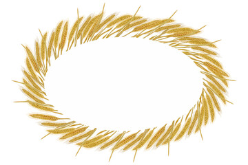 A watercolor oval frame of golden wheat ears on a white background © Dariversus