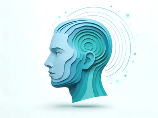 Obraz premium Blue layered human head with swirling lines and dots around it