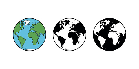 Obraz premium World Earth Planet Icon Collection Featuring Globe Icons Vector Illustration Geography Global Map Symbols