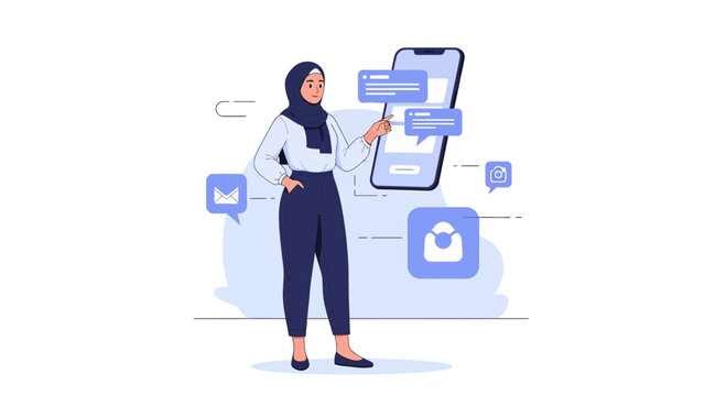 Muslim Woman Using Smartphone for Communication and Messaging