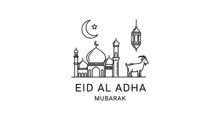 Naklejka premium Eid al Adha Mubarak celebration with mosque and goat
