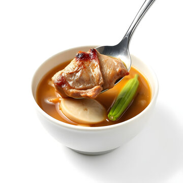Traditional Filipino sinigang sour soup with pork, shrimp, vegetables and tamarind broth