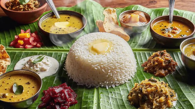 Authentic Tamil New Year Thali Served on Traditional Banana Leaf