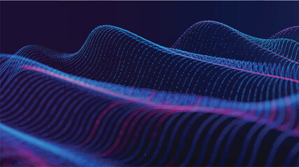 Fototapeta premium Abstract undulating landscape of blue and pink digital particles and light waves technology data