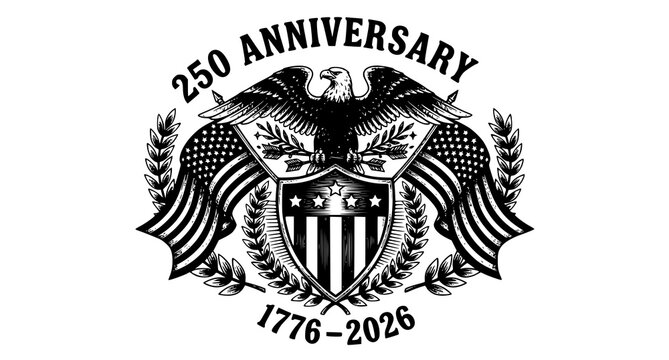 American patriotic emblem featuring a bald eagle with flags for the two hundred fiftieth anniversary Vector