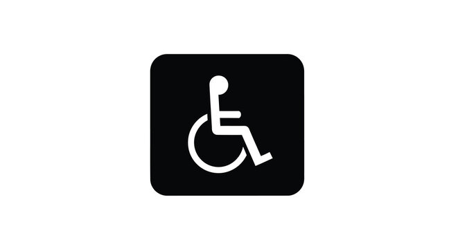 A simple black square displays a white stylized icon of a person in a wheelchair