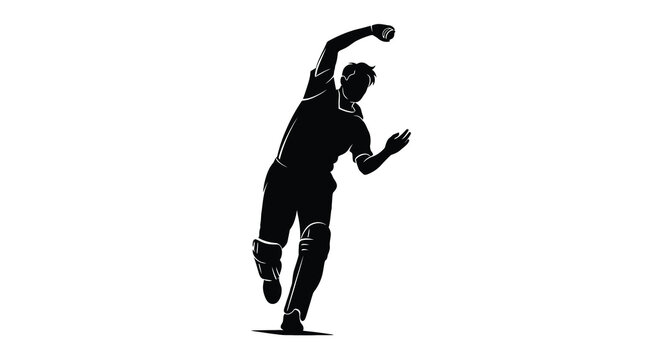 A silhouetted image captures a cricket bowler in the action of delivering a ball