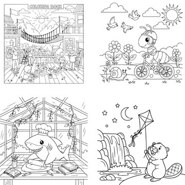 Delightful animal adventures and nature scenes coloring book pages for children activity