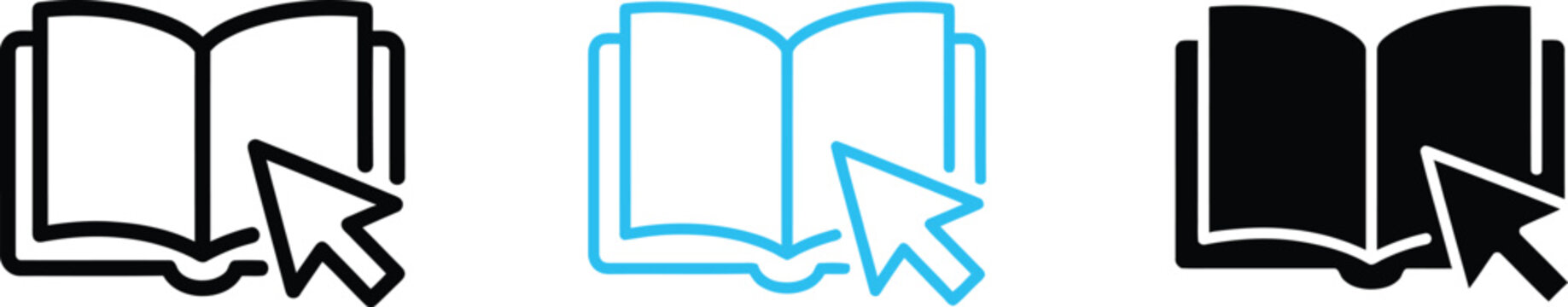 A set of icons depicting open books with a computer mouse cursor