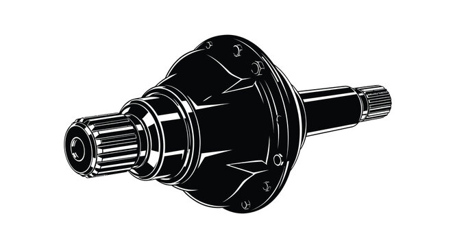 A detailed black and white illustration depicts a vehicle axle and differential assembly high quality