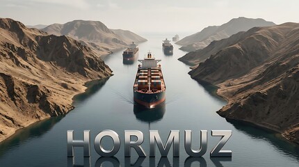 Large container cargo ships navigating through narrow canal with steep rocky cliffs on both sides under bright daylight sky, international trade route transportation