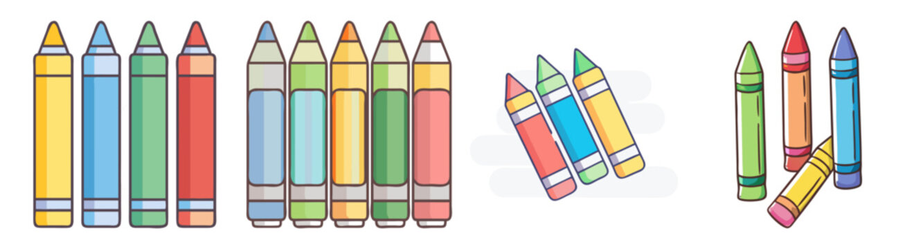 colorful crayons set in flat design vector illustration for school and creativity