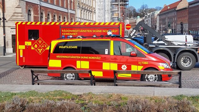 Fire Truck from Rescue Service Sk&aring;ne Northwest Responding in Helsingborg Sweden