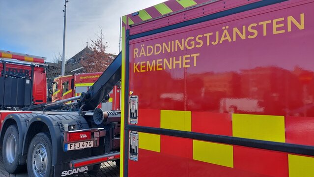 Fire Truck from Rescue Service Sk&aring;ne Northwest Responding in Helsingborg Sweden