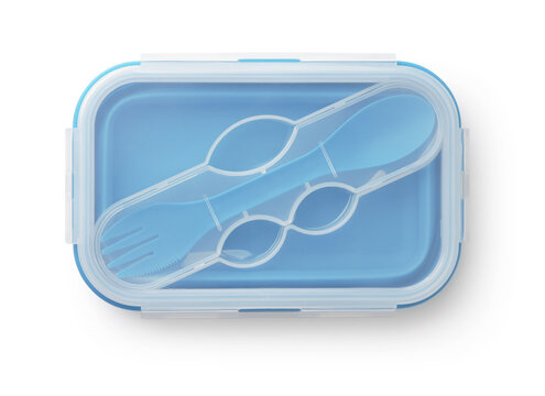 Top view of blue collapsible silicone lunch box