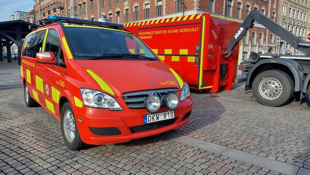 Fire Truck from Rescue Service Sk&aring;ne Northwest Responding in Helsingborg Sweden