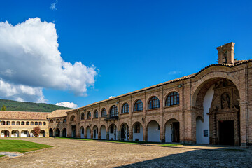 Fototapeta premium Philip II square with a cannon in the citadel of Jaca, military fortification in Spain. Parade ground of the Fortress