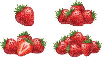 Fresh strawberry collection with whole strawberries and sliced berry illustration showing juicy red fruit isolated for healthy food, dessert, organic farming and summer themes © MdMojnu
